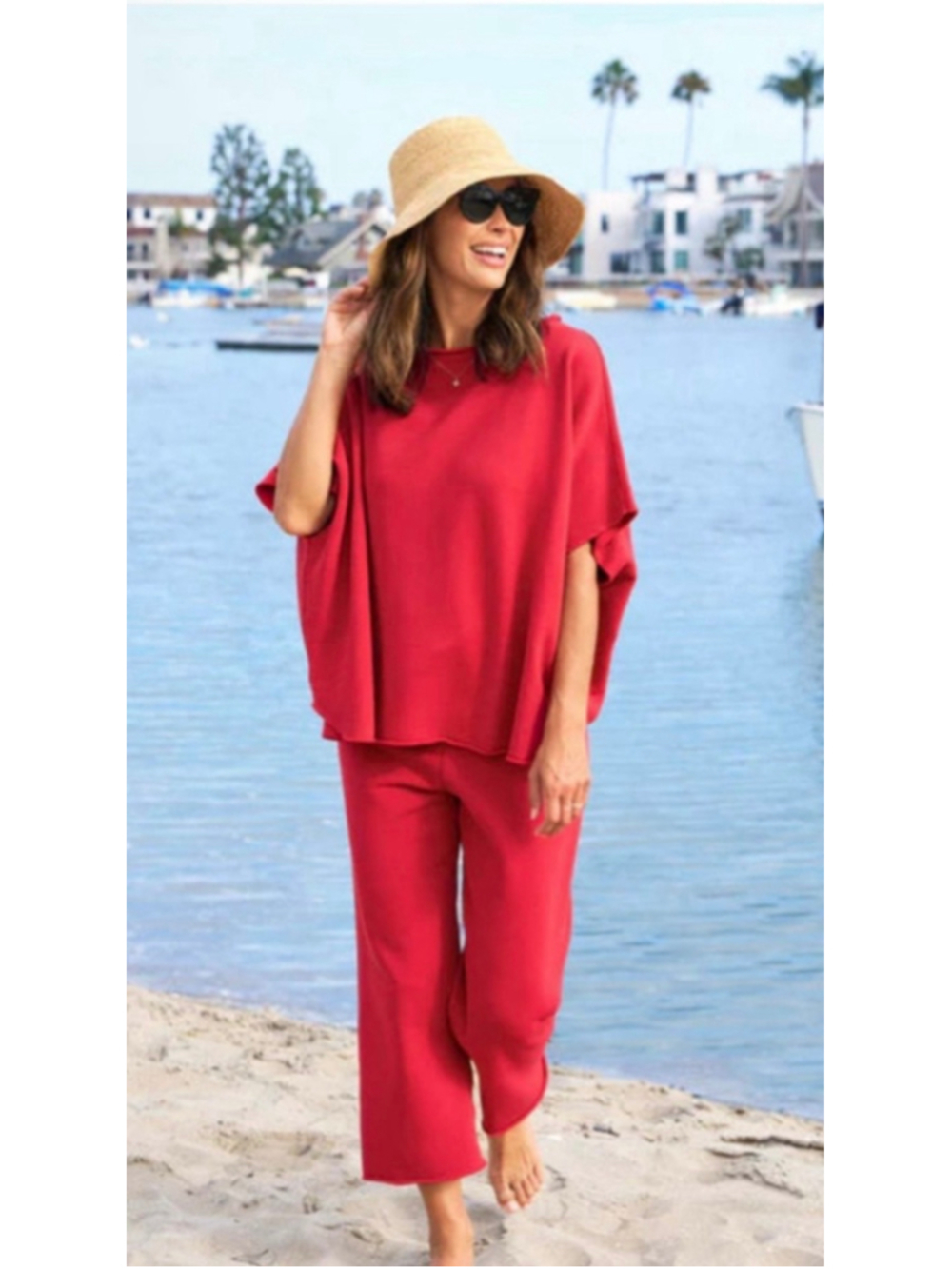 Frank & Eileen Catherine Wide Leg Sweatpants in Bright Red XL New